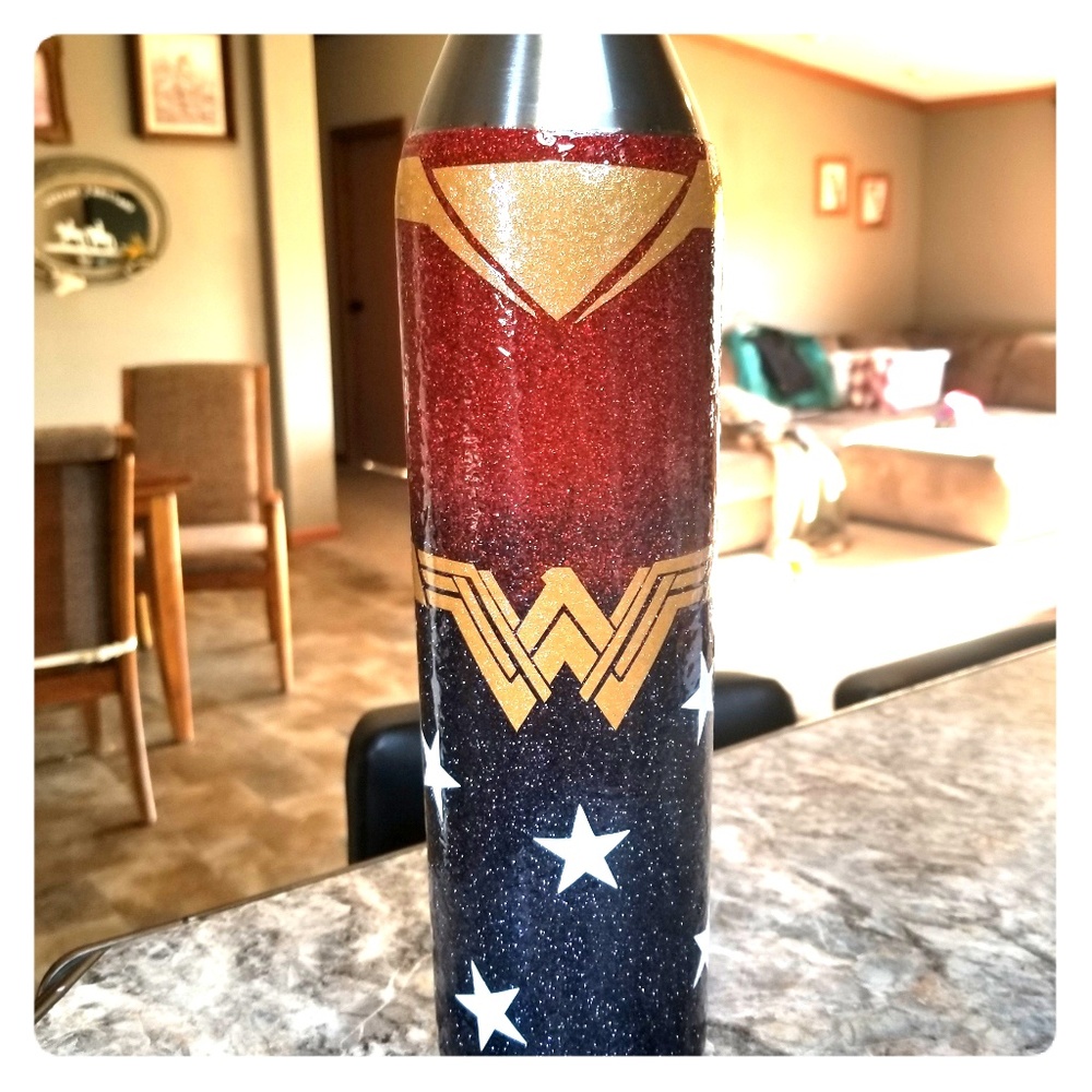 Wonder Woman glittered water bottle